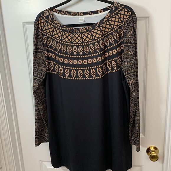 Nanu Size XL long sleeve tan & black mini dress and/or Tunic (depends on height) - Picture 1 of 6